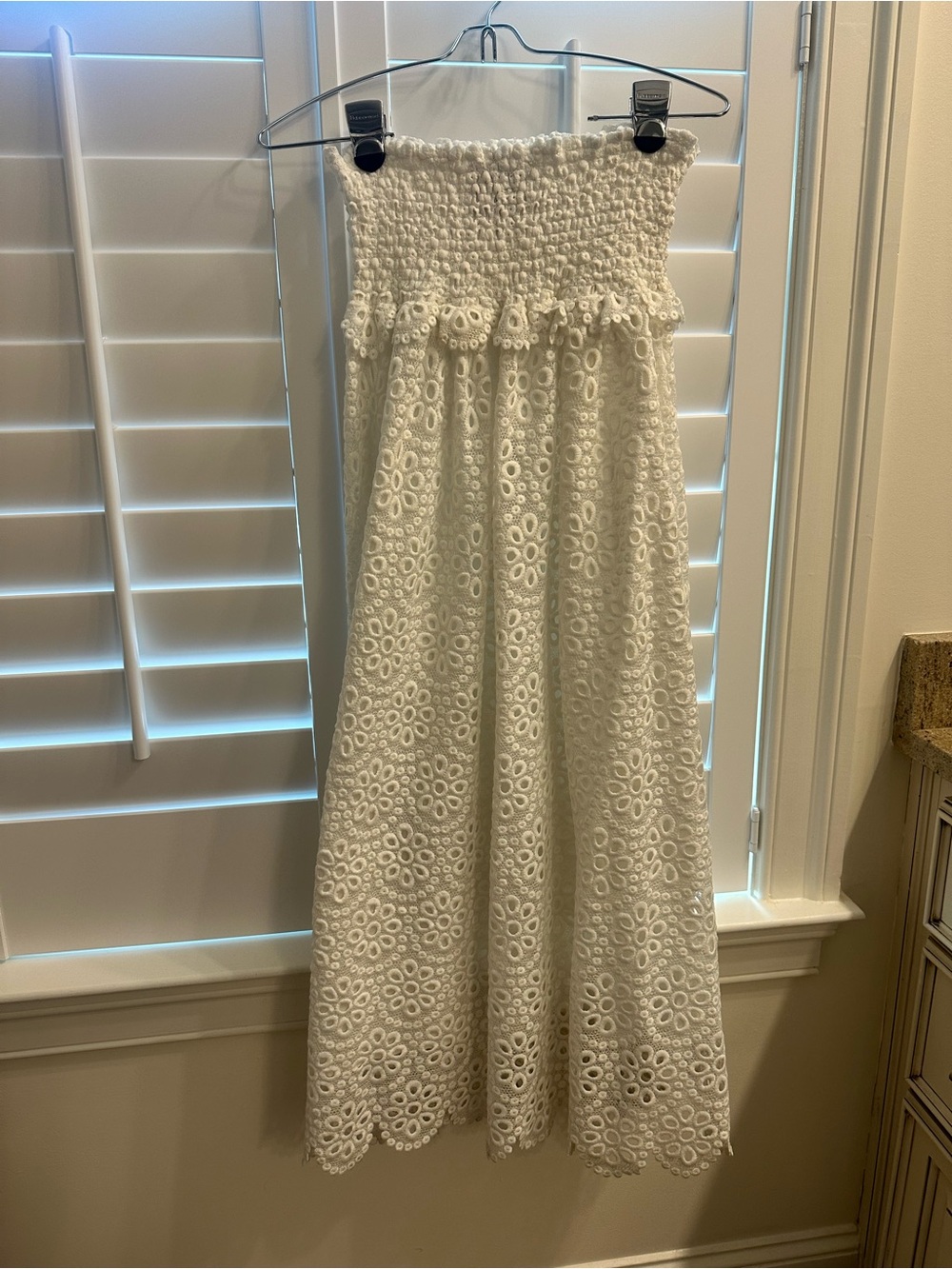 White Eyelet Smocked Maxi Dress